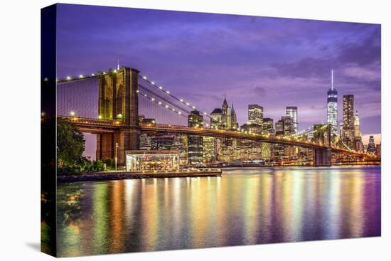 New York, New York, USA City Skyline with the Brooklyn Bridge and Manhattan Financial District Over-SeanPavonePhoto-Stretched Canvas