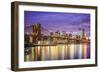 New York, New York, USA City Skyline with the Brooklyn Bridge and Manhattan Financial District Over-SeanPavonePhoto-Framed Premium Photographic Print