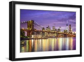 New York, New York, USA City Skyline with the Brooklyn Bridge and Manhattan Financial District Over-SeanPavonePhoto-Framed Premium Photographic Print