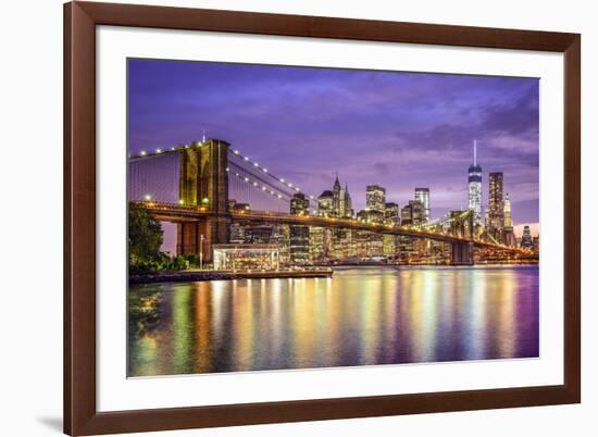 New York, New York, USA City Skyline with the Brooklyn Bridge and Manhattan Financial District Over-SeanPavonePhoto-Framed Photographic Print