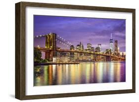 New York, New York, USA City Skyline with the Brooklyn Bridge and Manhattan Financial District Over-SeanPavonePhoto-Framed Photographic Print