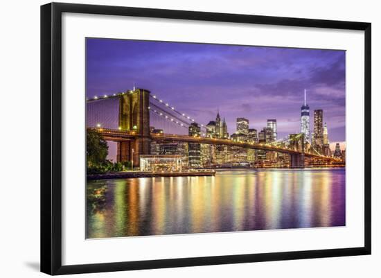 New York, New York, USA City Skyline with the Brooklyn Bridge and Manhattan Financial District Over-SeanPavonePhoto-Framed Photographic Print