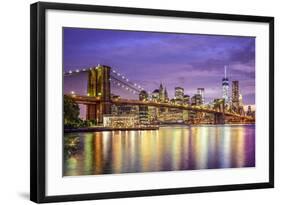 New York, New York, USA City Skyline with the Brooklyn Bridge and Manhattan Financial District Over-SeanPavonePhoto-Framed Photographic Print