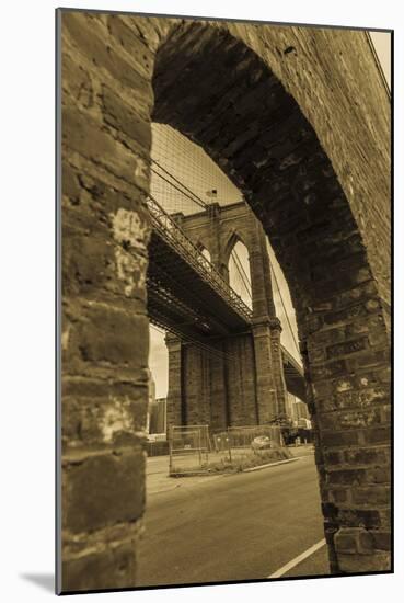 NEW YORK, NEW YORK, USA - Looking up at Manhattan Bridge - Sepia treatment-Panoramic Images-Mounted Photographic Print