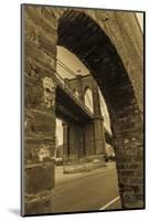 NEW YORK, NEW YORK, USA - Looking up at Manhattan Bridge - Sepia treatment-Panoramic Images-Mounted Photographic Print