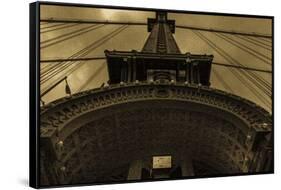 NEW YORK, NEW YORK, USA - Looking up at Manhattan Bridge - Sepia treatment-Panoramic Images-Framed Stretched Canvas