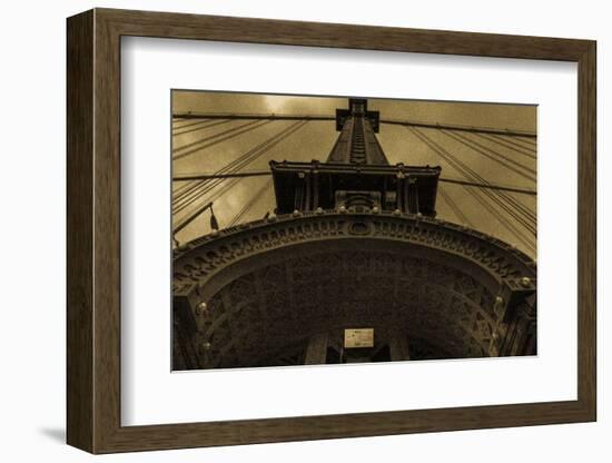 NEW YORK, NEW YORK, USA - Looking up at Manhattan Bridge - Sepia treatment-Panoramic Images-Framed Photographic Print