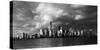 NEW YORK, NEW YORK, USA - New York City Spectacular Sunset fin black and white focuses on One Wo...-Panoramic Images-Stretched Canvas