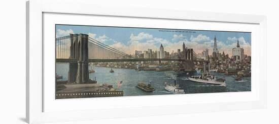 New York, NY - Brooklyn Bridge and New York Skyline-Lantern Press-Framed Art Print