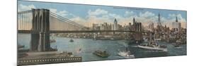 New York, NY - Brooklyn Bridge and New York Skyline-Lantern Press-Mounted Art Print