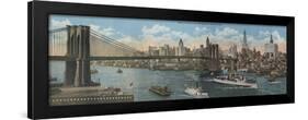 New York, NY - Brooklyn Bridge and New York Skyline-Lantern Press-Framed Art Print