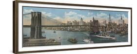 New York, NY - Brooklyn Bridge and New York Skyline-Lantern Press-Framed Premium Giclee Print