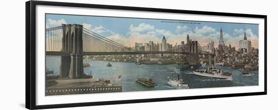 New York, NY - Brooklyn Bridge and New York Skyline-Lantern Press-Framed Premium Giclee Print