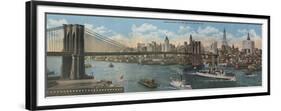 New York, NY - Brooklyn Bridge and New York Skyline-Lantern Press-Framed Premium Giclee Print