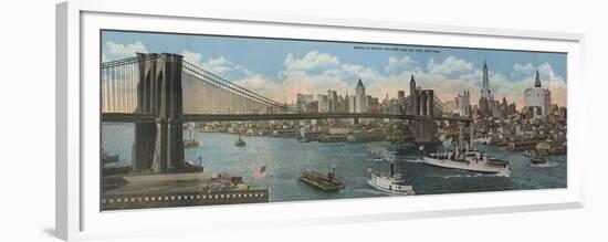 New York, NY - Brooklyn Bridge and New York Skyline-Lantern Press-Framed Premium Giclee Print