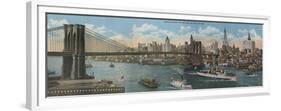 New York, NY - Brooklyn Bridge and New York Skyline-Lantern Press-Framed Premium Giclee Print