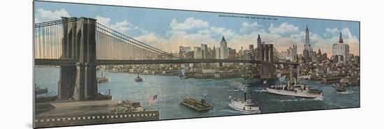 New York, NY - Brooklyn Bridge and New York Skyline-Lantern Press-Mounted Premium Giclee Print