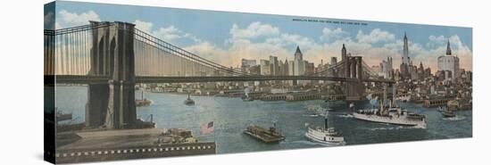 New York, NY - Brooklyn Bridge and New York Skyline-Lantern Press-Stretched Canvas