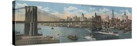 New York, NY - Brooklyn Bridge and New York Skyline-Lantern Press-Stretched Canvas