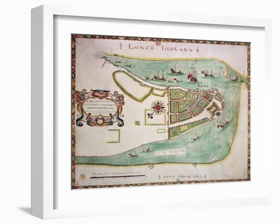 New York Old Map. By Unknown Author, Published 1664-marzolino-Framed Art Print