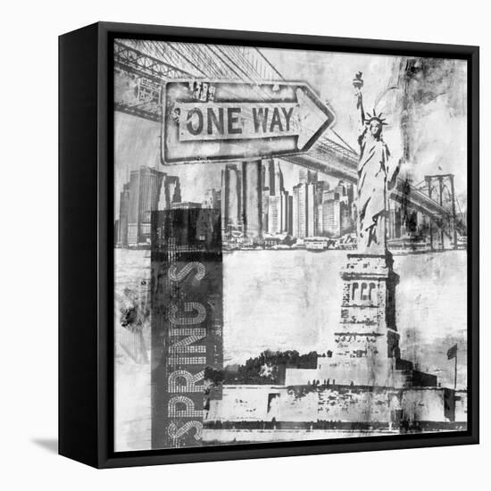 New York One Way B&W-Sara Abbott-Framed Stretched Canvas