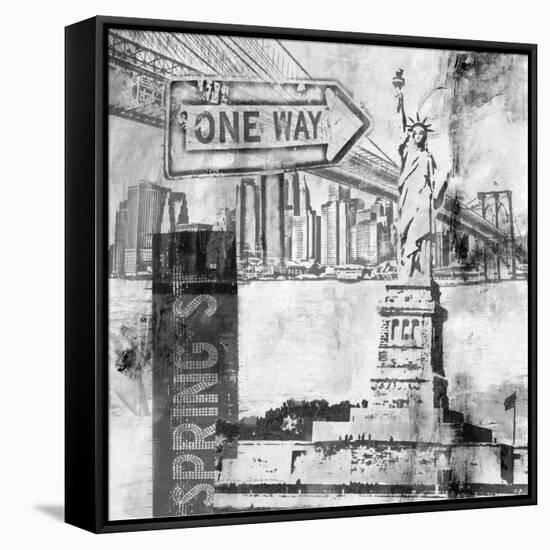 New York One Way B&W-Sara Abbott-Framed Stretched Canvas