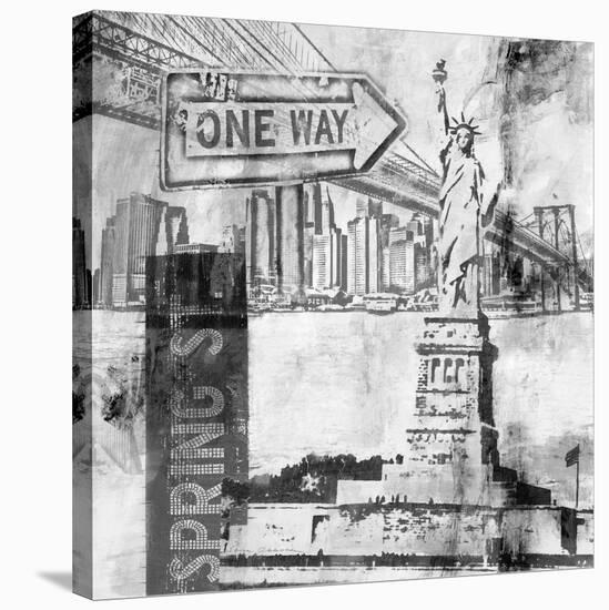 New York One Way B&W-Sara Abbott-Stretched Canvas