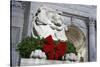 New York Public Library Lion Decorated with a Christmas Wreath during the Holidays.-Jon Hicks-Stretched Canvas