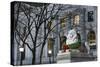 New York Public Library Lion Decorated with a Christmas Wreath during the Holidays.-Jon Hicks-Stretched Canvas