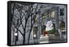 New York Public Library Lion Decorated with a Christmas Wreath during the Holidays.-Jon Hicks-Framed Stretched Canvas