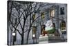 New York Public Library Lion Decorated with a Christmas Wreath during the Holidays.-Jon Hicks-Stretched Canvas