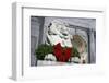 New York Public Library Lion Decorated with a Christmas Wreath during the Holidays.-Jon Hicks-Framed Photographic Print