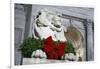 New York Public Library Lion Decorated with a Christmas Wreath during the Holidays.-Jon Hicks-Framed Photographic Print