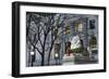 New York Public Library Lion Decorated with a Christmas Wreath during the Holidays.-Jon Hicks-Framed Photographic Print