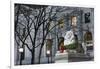 New York Public Library Lion Decorated with a Christmas Wreath during the Holidays.-Jon Hicks-Framed Photographic Print