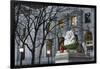 New York Public Library Lion Decorated with a Christmas Wreath during the Holidays.-Jon Hicks-Framed Photographic Print