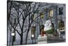 New York Public Library Lion Decorated with a Christmas Wreath during the Holidays.-Jon Hicks-Stretched Canvas
