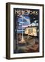 New York - Retro Camper and Lake-Lantern Press-Framed Art Print