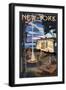 New York - Retro Camper and Lake-Lantern Press-Framed Art Print