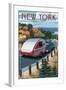 New York - Retro Camper on Road-Lantern Press-Framed Art Print