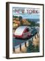 New York - Retro Camper on Road-Lantern Press-Framed Art Print