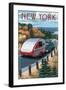 New York - Retro Camper on Road-Lantern Press-Framed Art Print