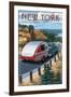 New York - Retro Camper on Road-Lantern Press-Framed Art Print
