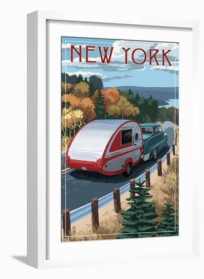 New York - Retro Camper on Road-Lantern Press-Framed Art Print