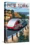 New York - Retro Camper on Road-Lantern Press-Stretched Canvas