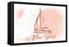 New York - Sailboat - Coral - Coastal Icon-Lantern Press-Framed Stretched Canvas