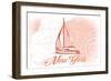 New York - Sailboat - Coral - Coastal Icon-Lantern Press-Framed Art Print