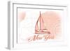 New York - Sailboat - Coral - Coastal Icon-Lantern Press-Framed Art Print