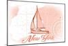 New York - Sailboat - Coral - Coastal Icon-Lantern Press-Mounted Art Print