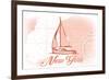 New York - Sailboat - Coral - Coastal Icon-Lantern Press-Framed Art Print